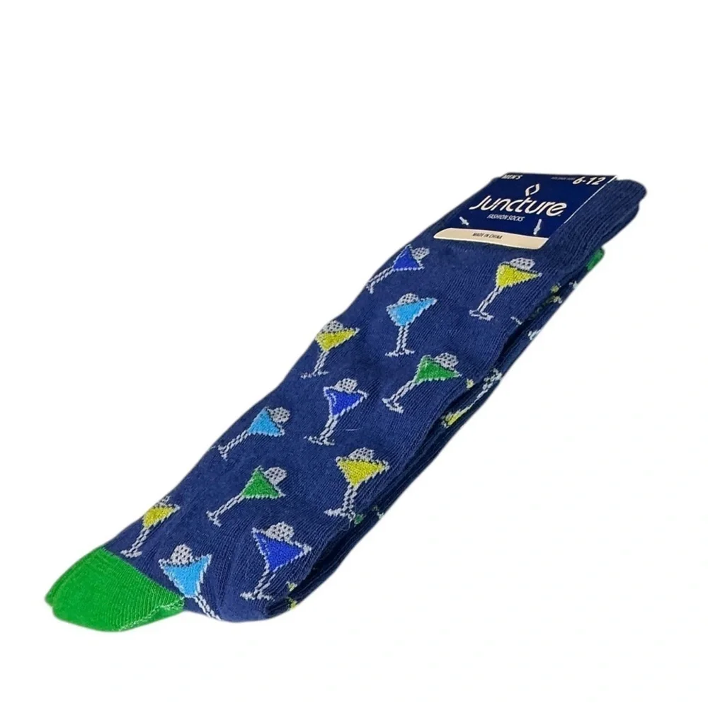 Martini Cocktail Socks Fun Novelty Print One Size Unisex Men 6-12 Blue Green